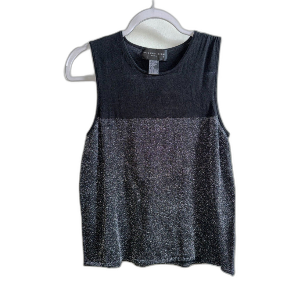 August Silk Knits Vintage Y2K Shimmer Metallic Colorblock Tank Top Silk Blend M